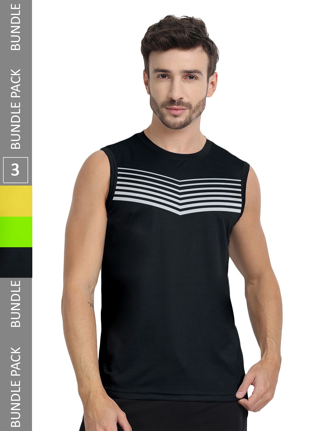 

FTX Men Multicoloured 3 V-Neck Extended Sleeves Pockets T-shirt, Multi