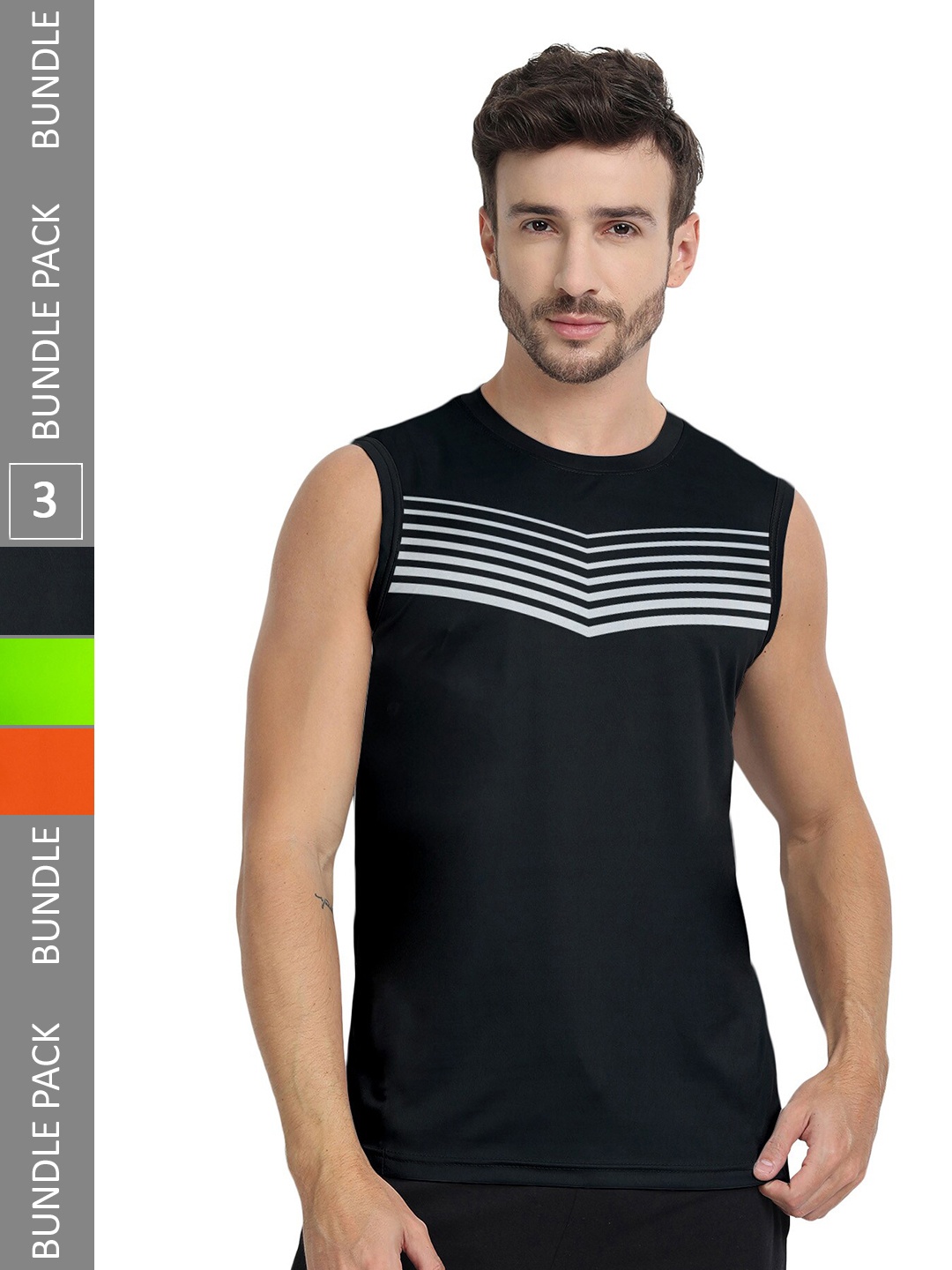 

FTX Men Multicoloured 3 V-Neck Extended Sleeves Pockets T-shirt, Multi
