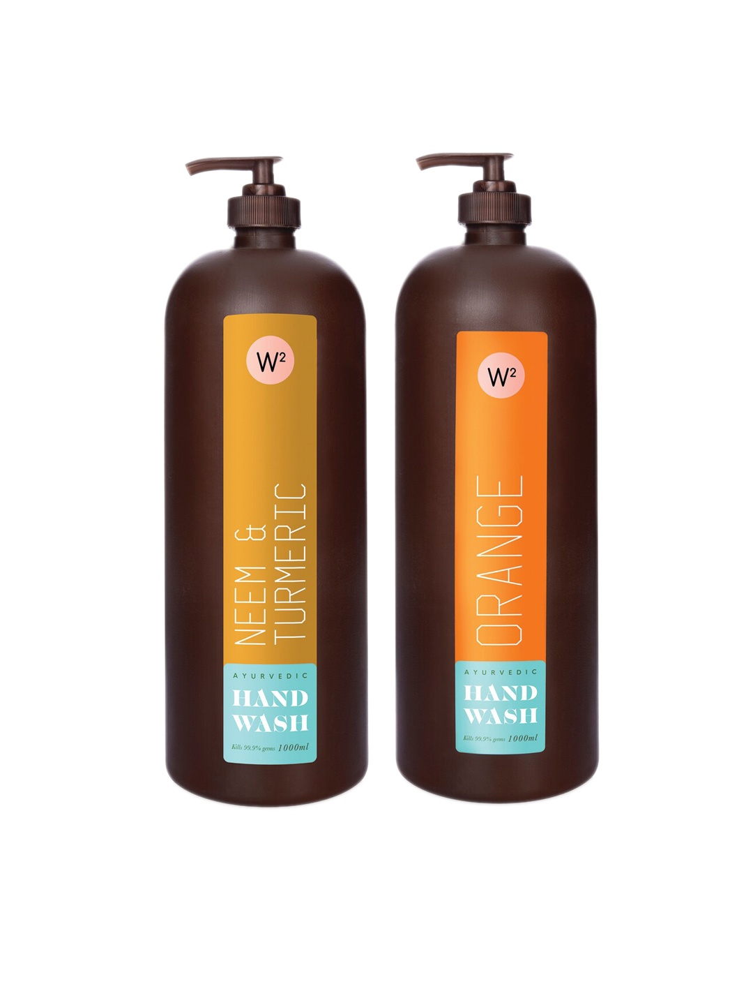 

W2 Why Wait Set of 2 Hand Wash 1000ml Each - Neem+Turmeric and Orange, Brown
