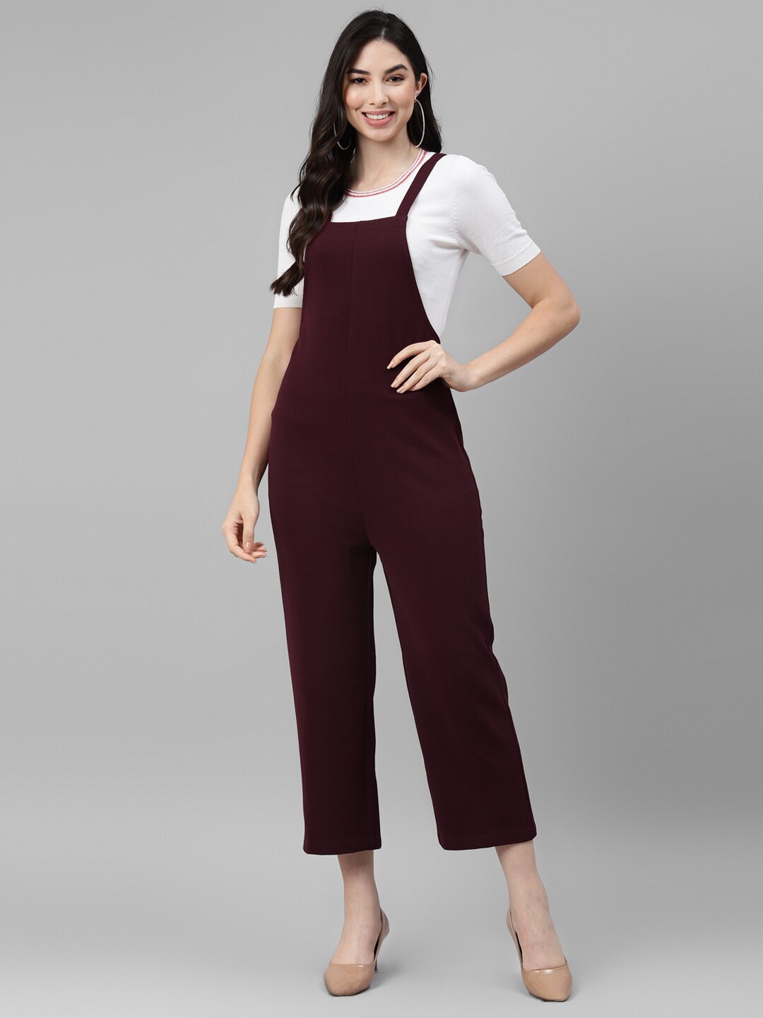 

DEEBACO Square Neck Culotte Jumpsuit, Maroon