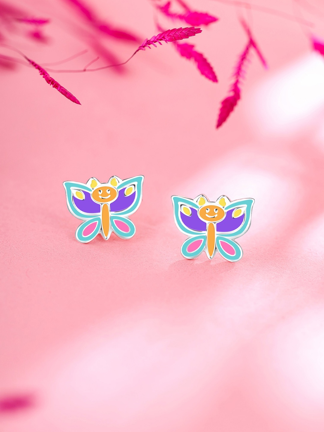 

Raajsi by Yellow Chimes 925 Silver Contemporary Butterfly Studs Earrings, Blue