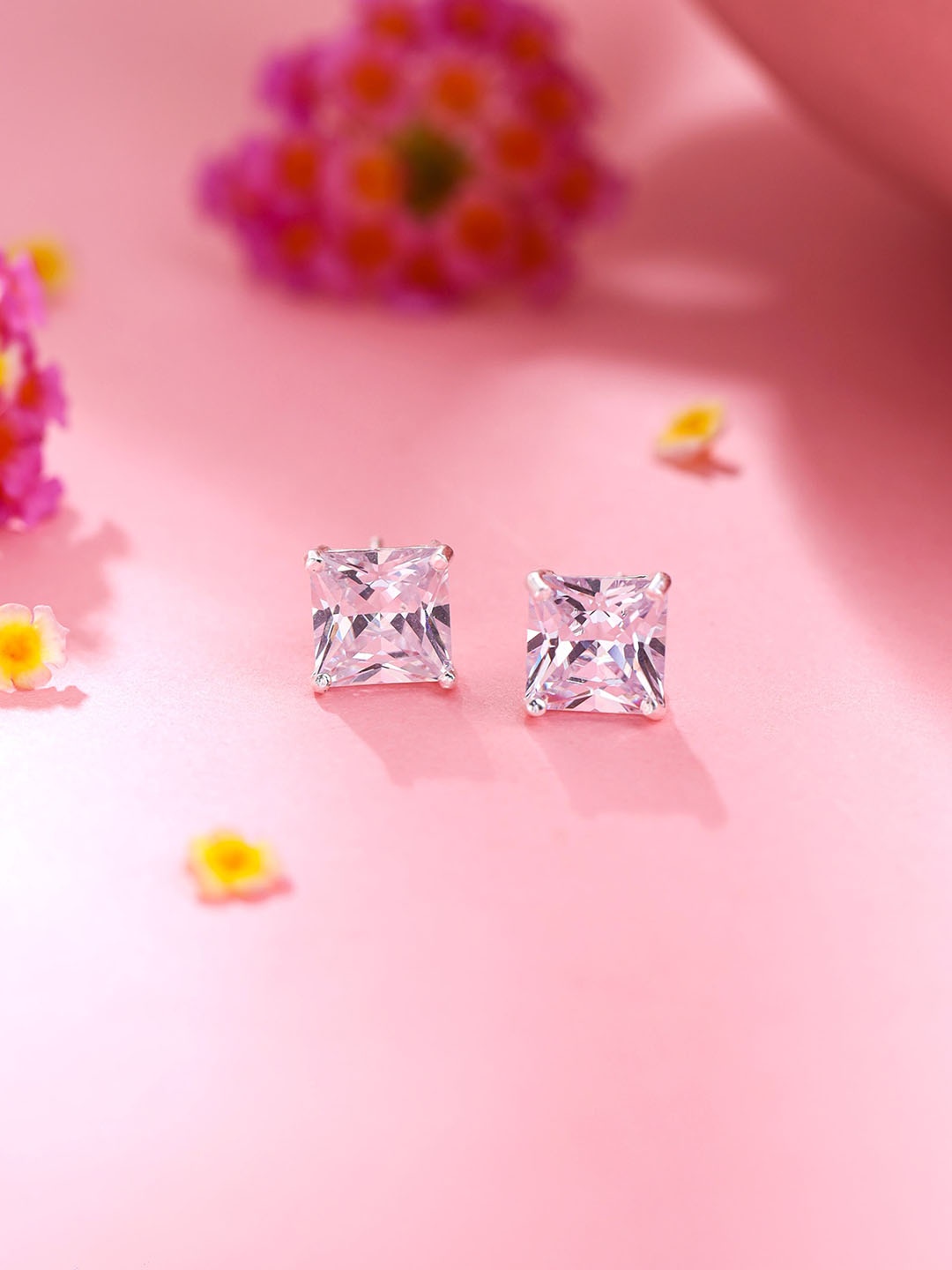 

Raajsi by Yellow Chimes Silver-Plated Contemporary Studs Earrings, White
