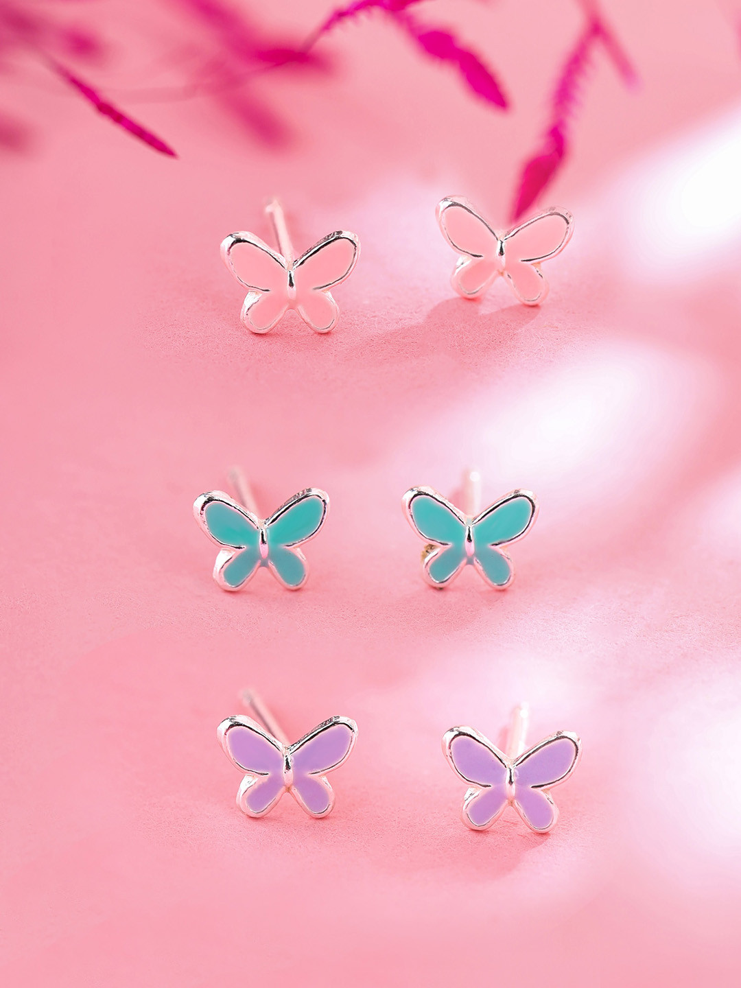 

Raajsi by Yellow Chimes Set Of 3 Butterfly Design Studs Earrings, Fluorescent green