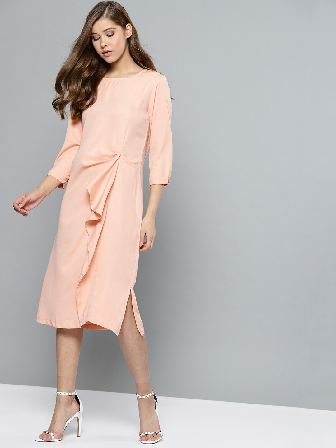 

Mast & Harbour Pink Puff Sleeve A-Line Dress