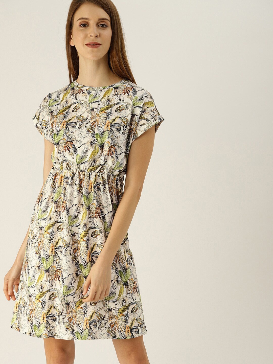 

Mast & Harbour White Floral Print A-Line Dress