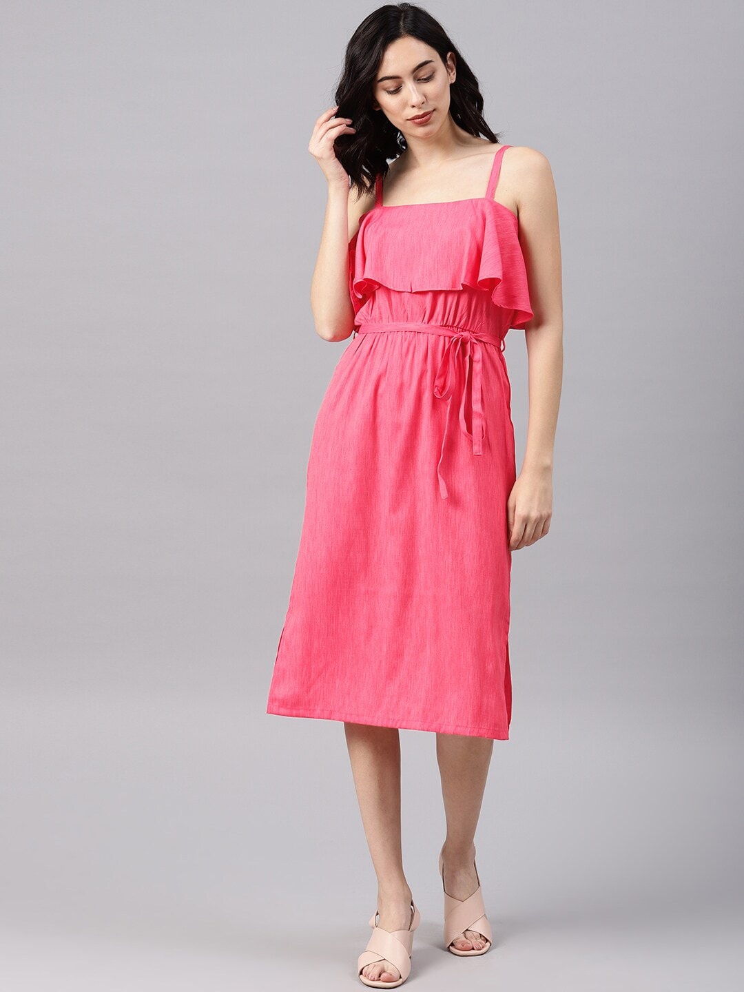 

Mast & Harbour Pink Polka Dot A-Line Midi Dress