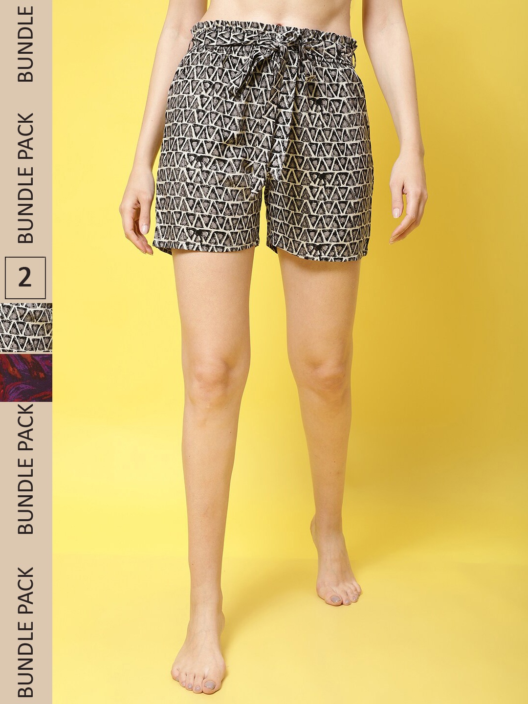 

Claura Women Black & Red Pack Of 2 Printed Lounge Shorts
