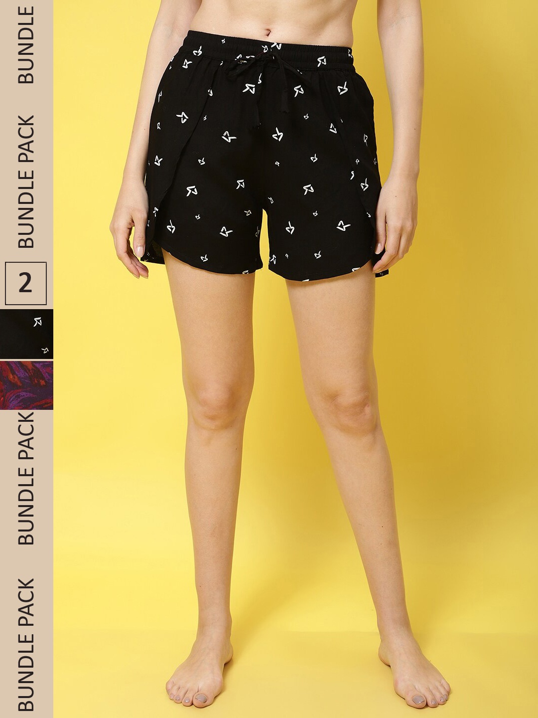 

Claura Women Black & White Pack Of 2 Printed Lounge Shorts