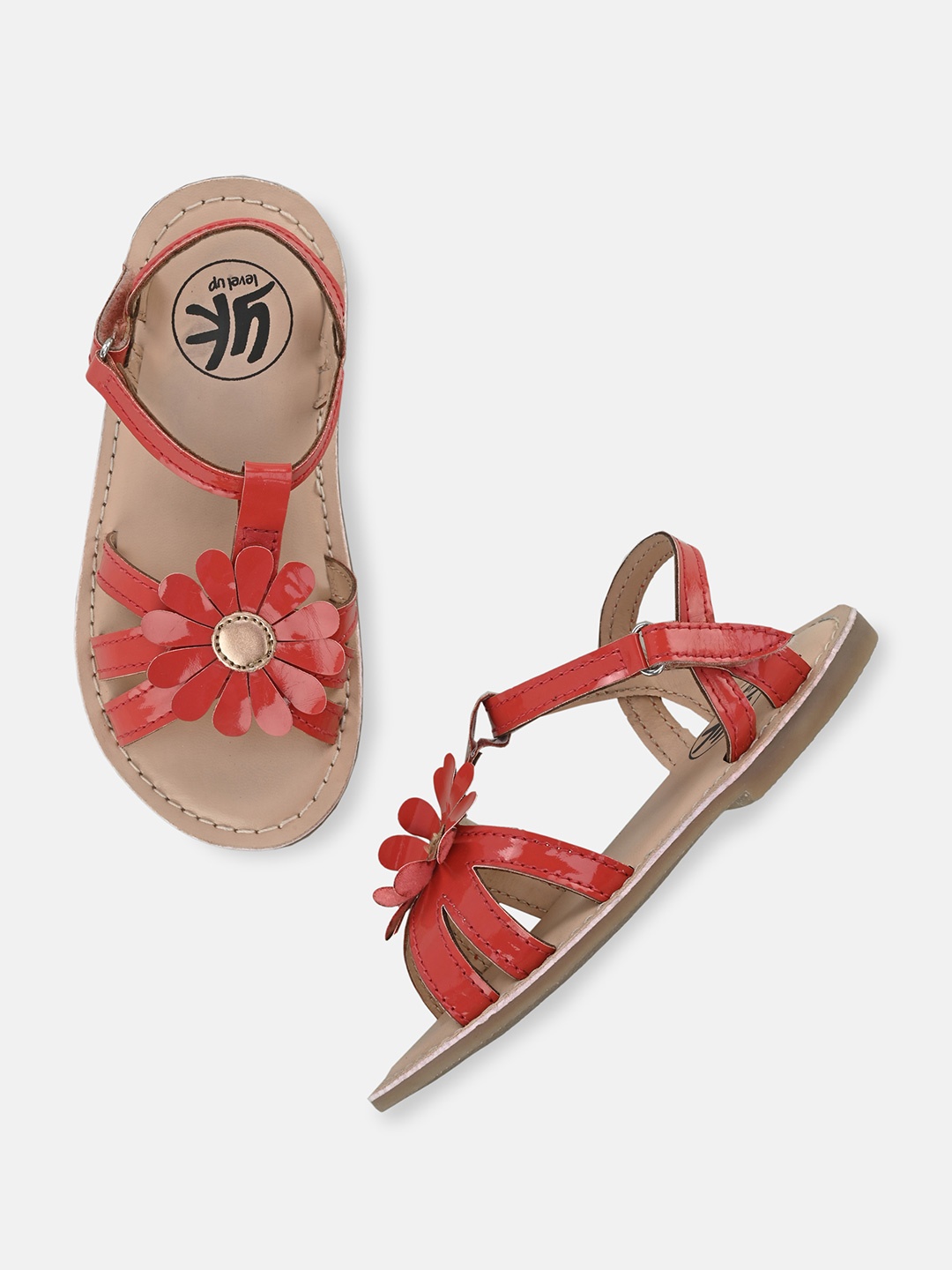 

YK Girls Floral Embellished Open Toe Flats, Red