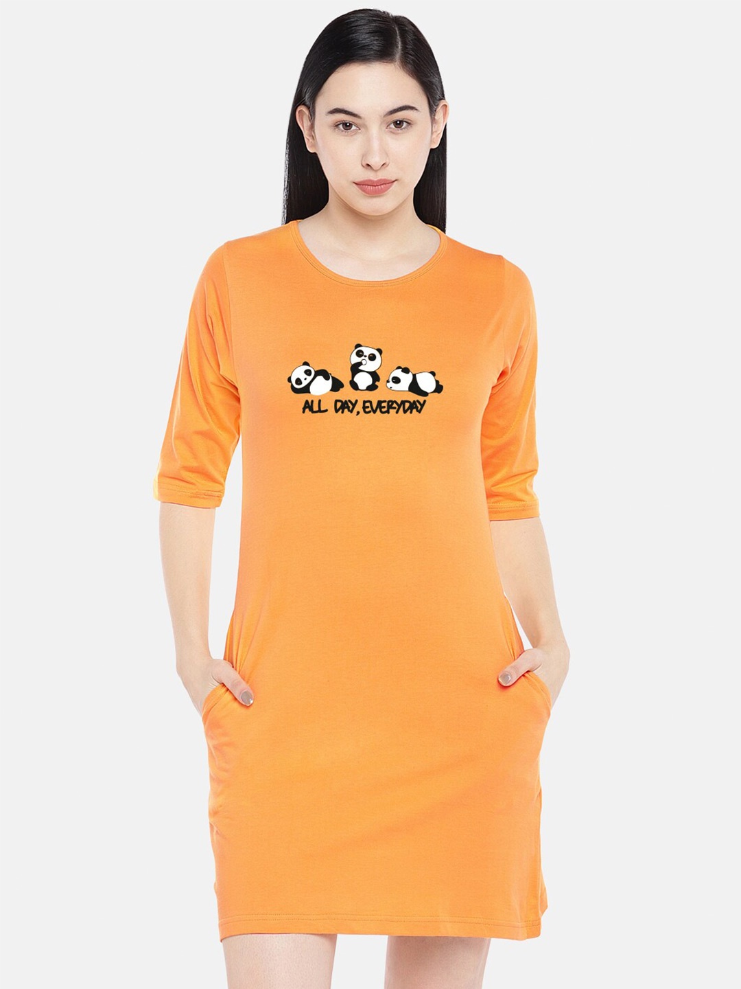 

STATUS MANTRA Yellow Print T-shirt Dress