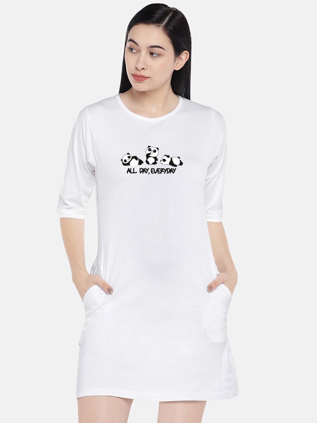 

STATUS MANTRA White Print T-shirt Dress