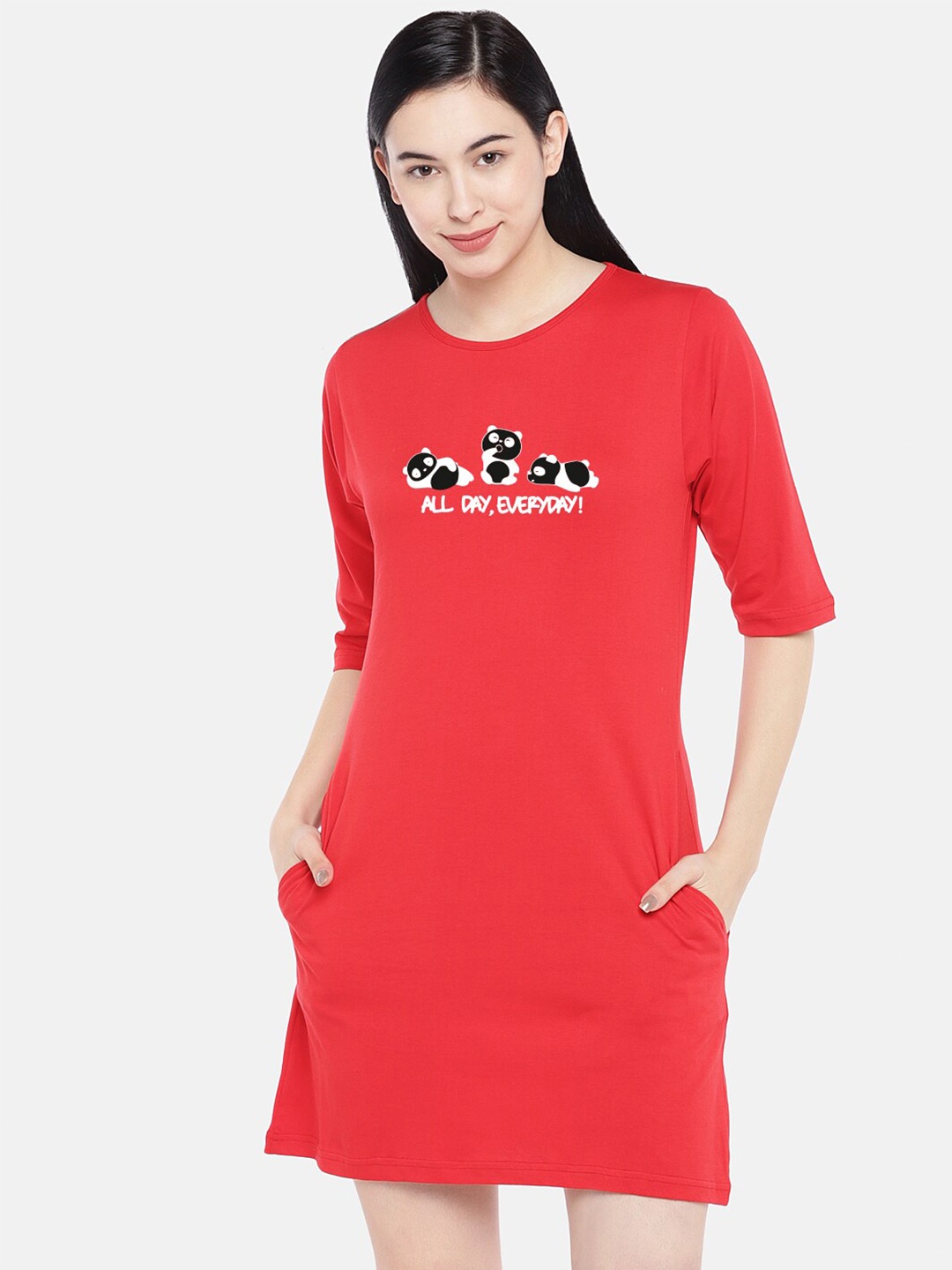 

STATUS MANTRA Red Print T-shirt Dress