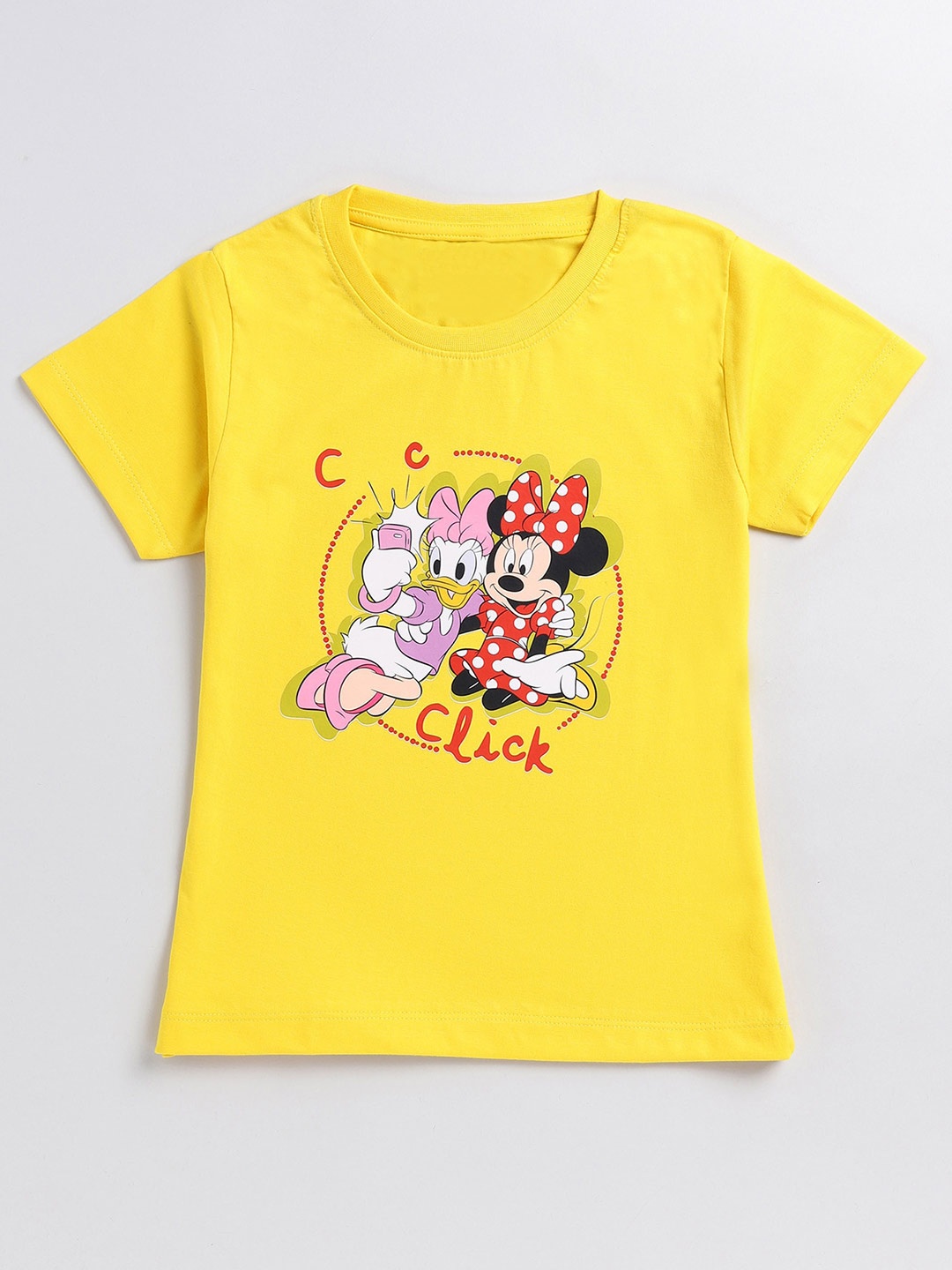 

BAESD Girls Humour & Comic Mickey & Donald Cotton Printed T-shirt, Yellow