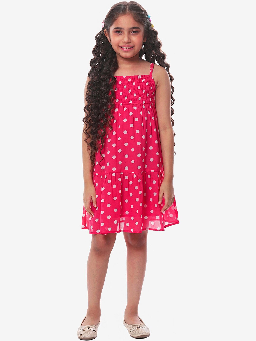 

CACA CINA Pink Polka Dot Print Georgette A-Line Dress