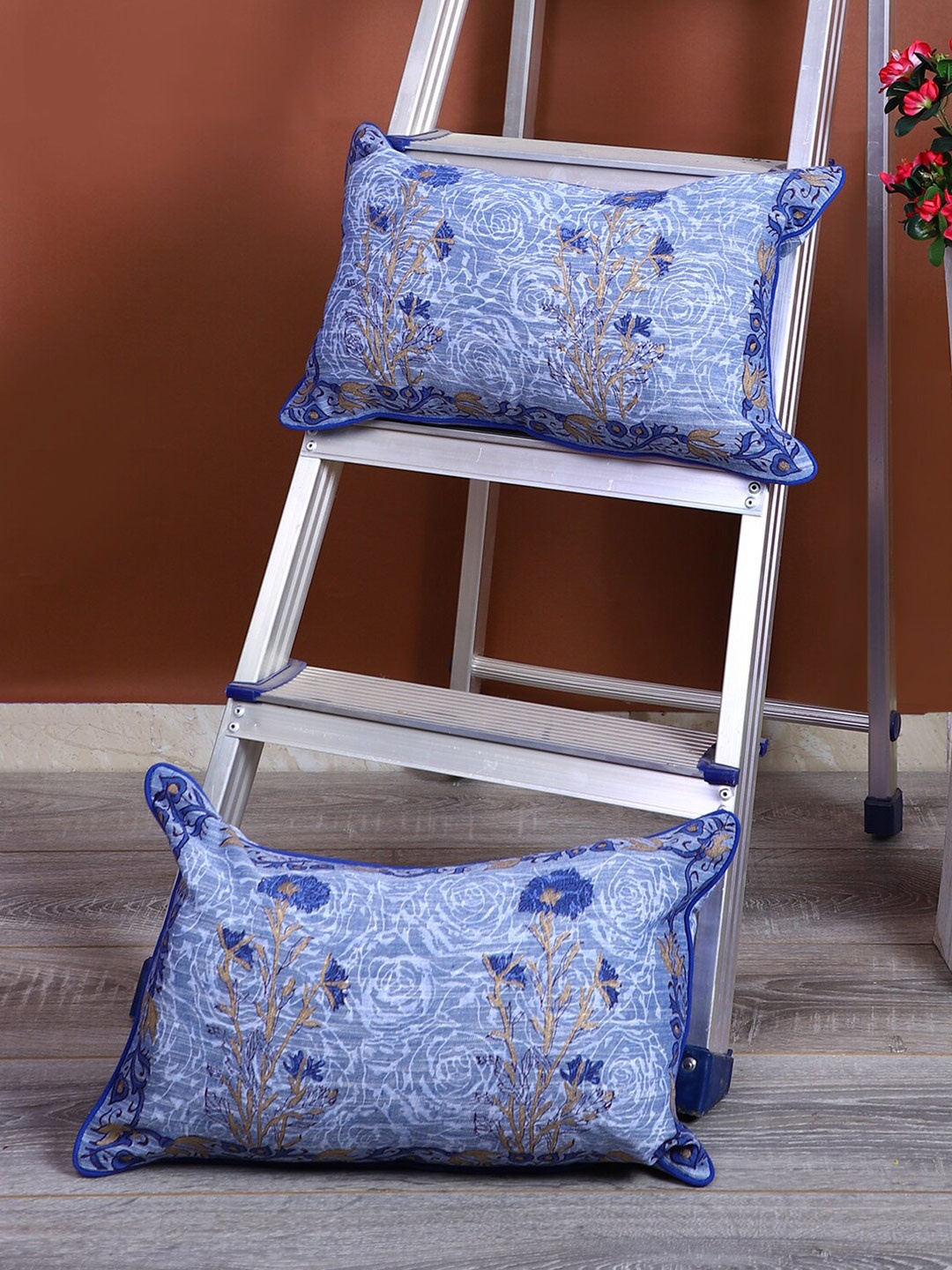 

Rajasthan Decor 2 Pieces Blue & White Ethnic Motifs Cotton Rectangle Cushion Covers