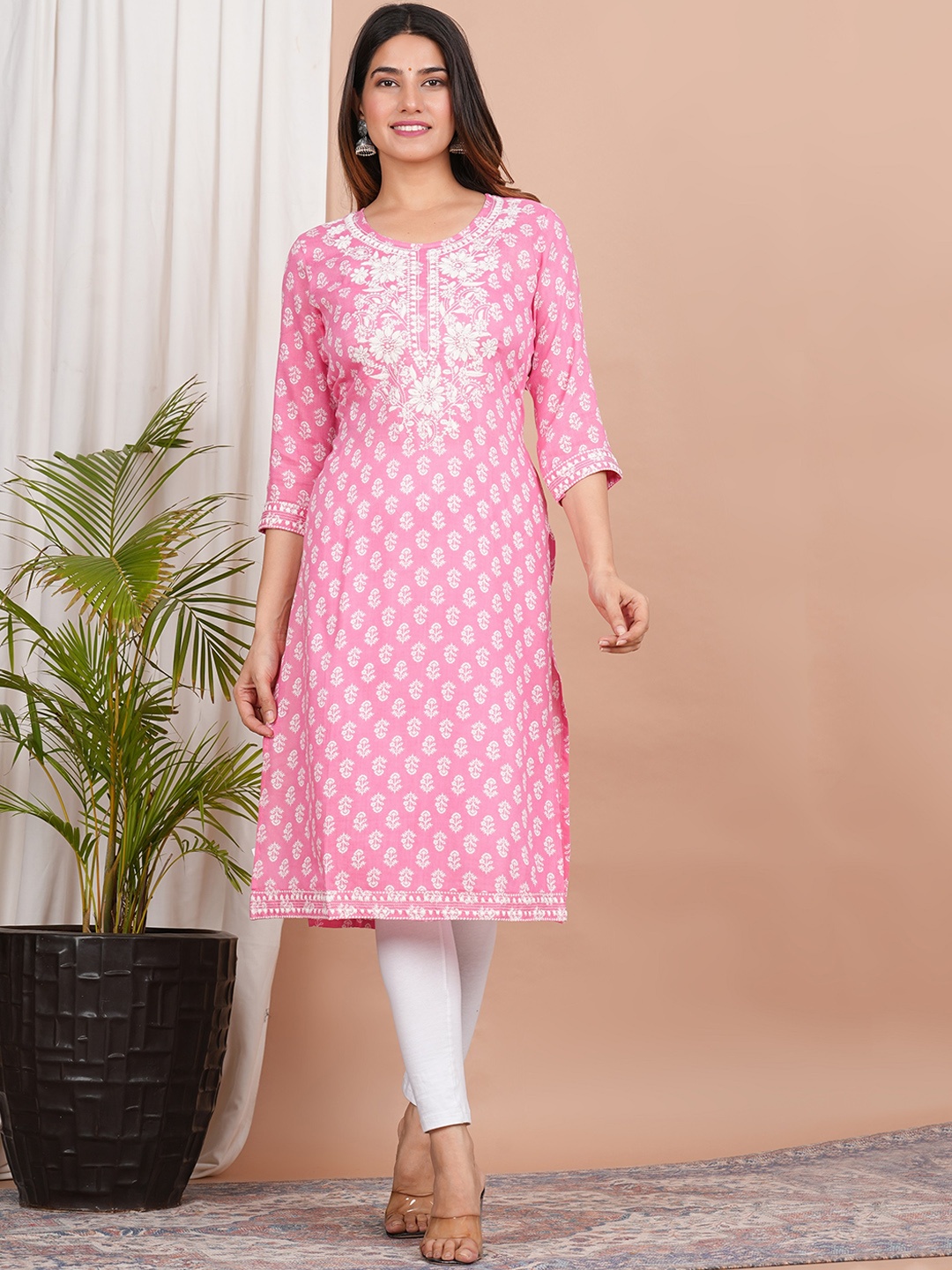 

LIVING ROOTS Ethnic Motifs Printed Kurta, Pink