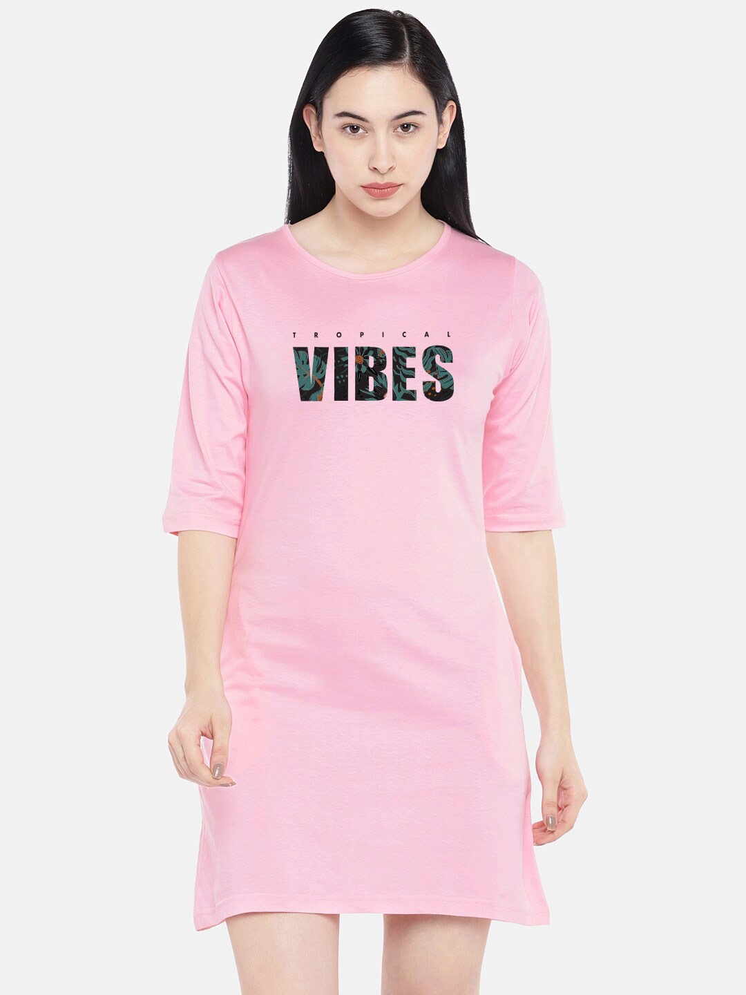 

STATUS MANTRA Pink Print T-shirt Dress