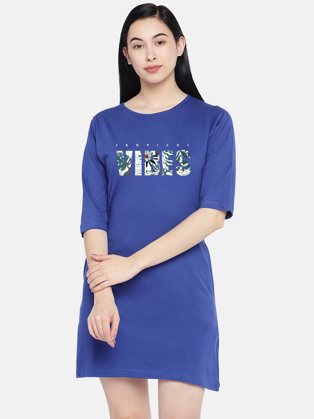 

STATUS MANTRA Blue Print T-shirt Dress