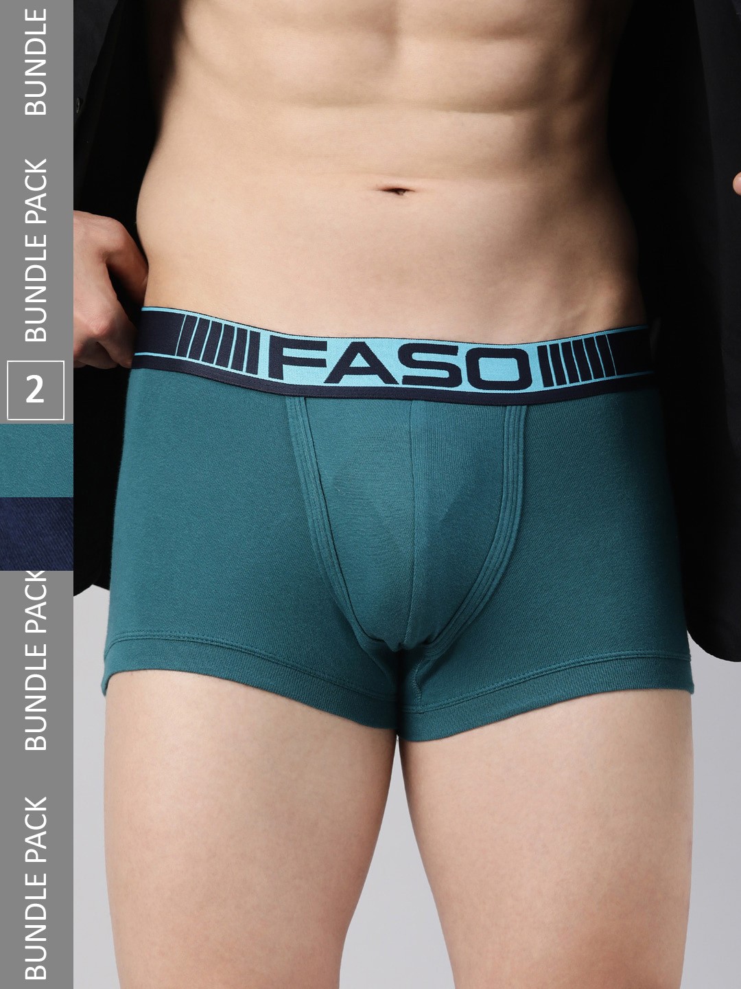 

FASO Men Pack Of 2 Pure Cotton Trunks FA1502, Navy blue