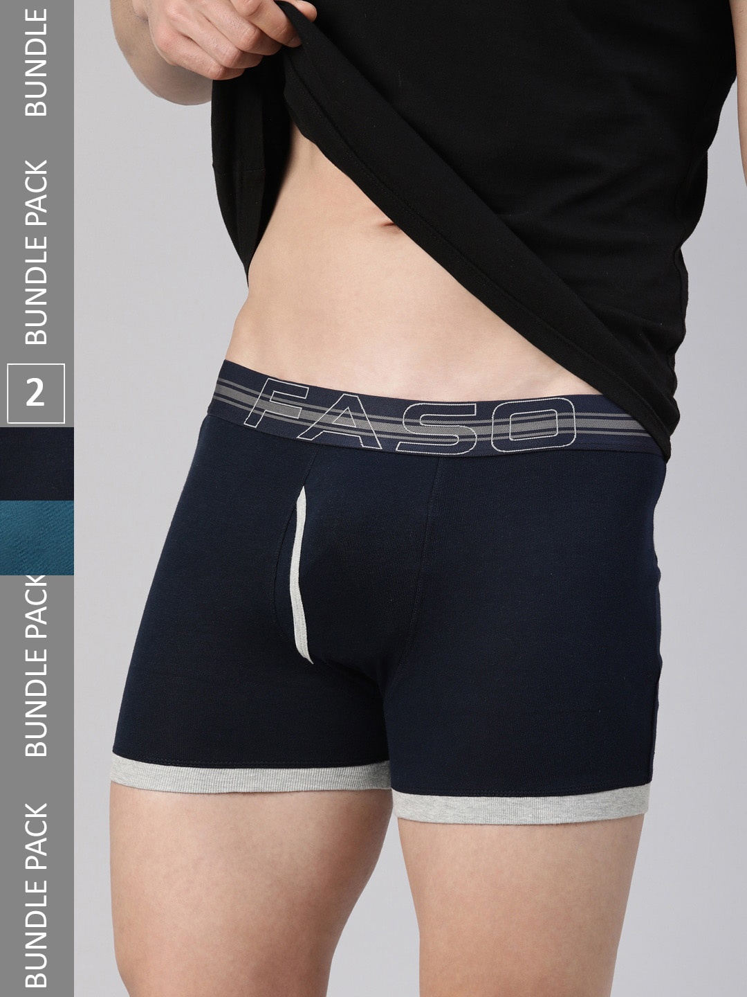 

FASO Pack Of 2 Pure Cotton Trunks FA1504-NAVY-MOROCBLU, Navy blue