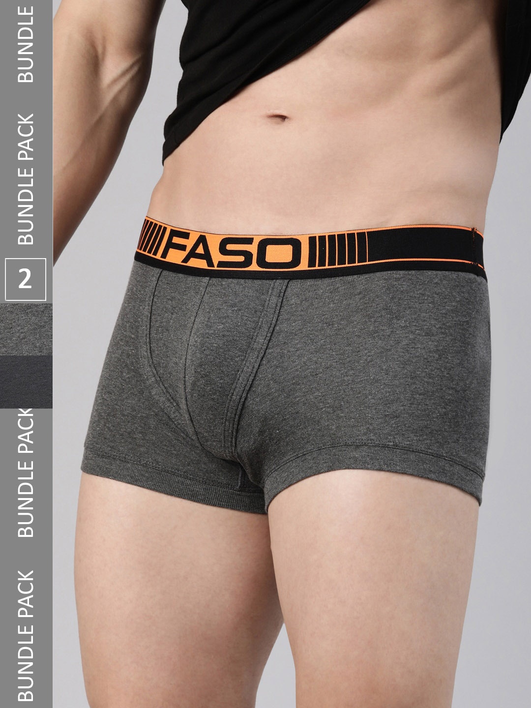 

FASO Pack Of 2 Pure Cotton Trunks FA1502-CHARCOL-ASPHALT, Charcoal