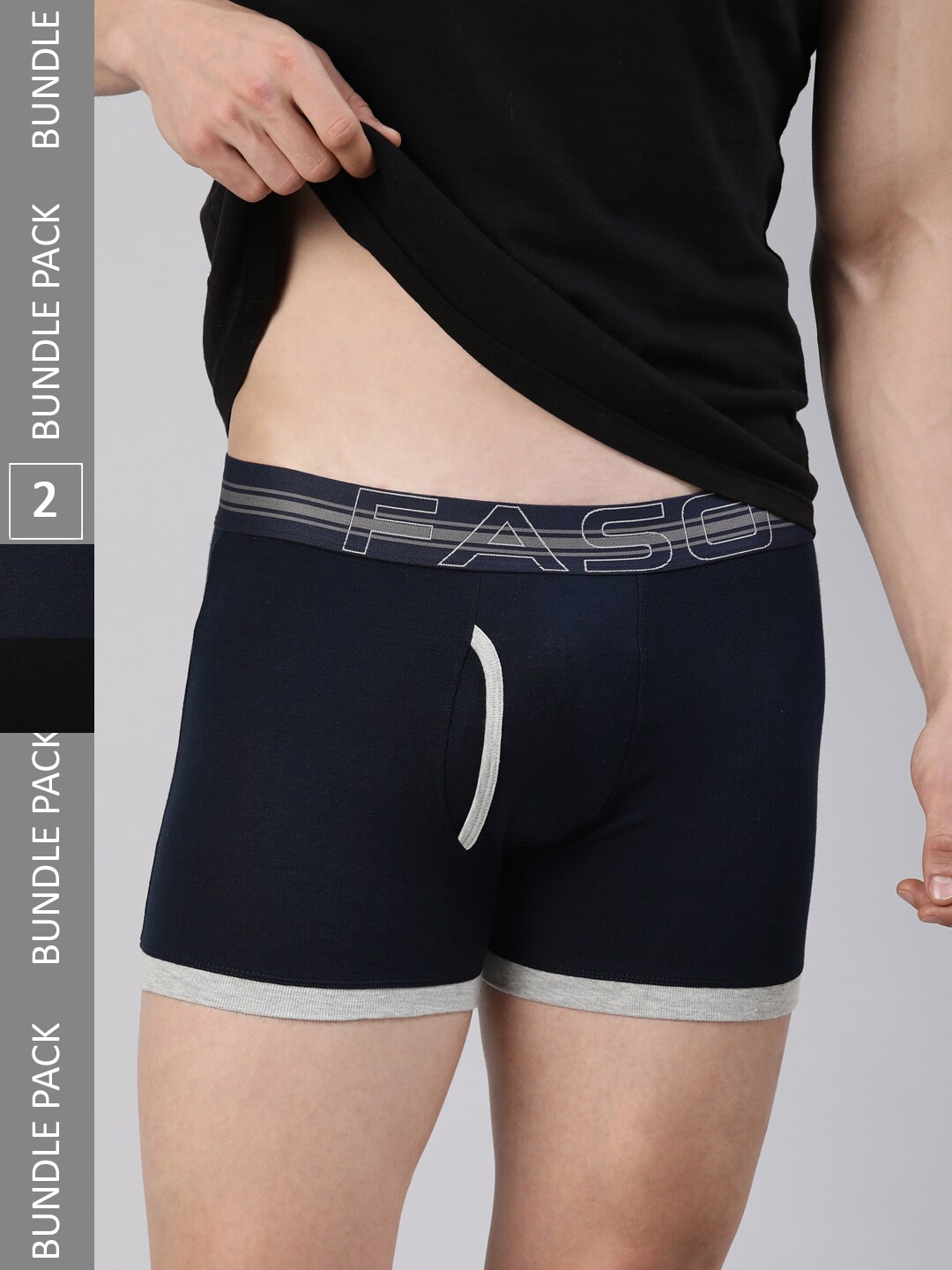 

FASO Men Pack Of 2 Pure Cotton Trunks FA1504, Black