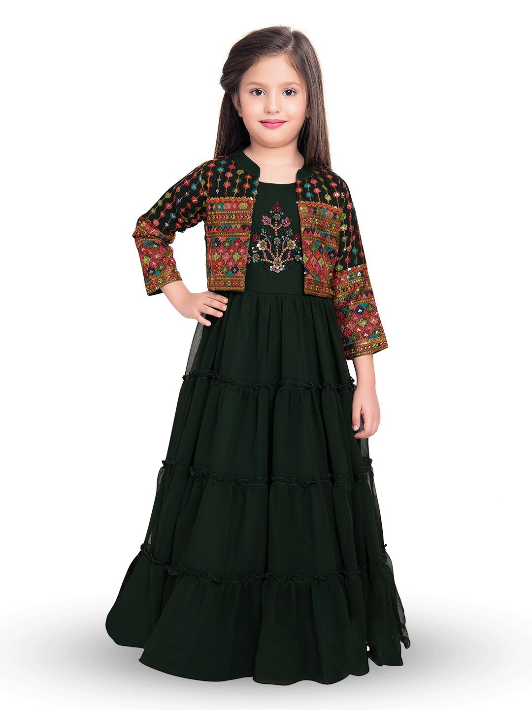 

BETTY Girls Embellished Georgette Maxi Dress With Jacket, Green