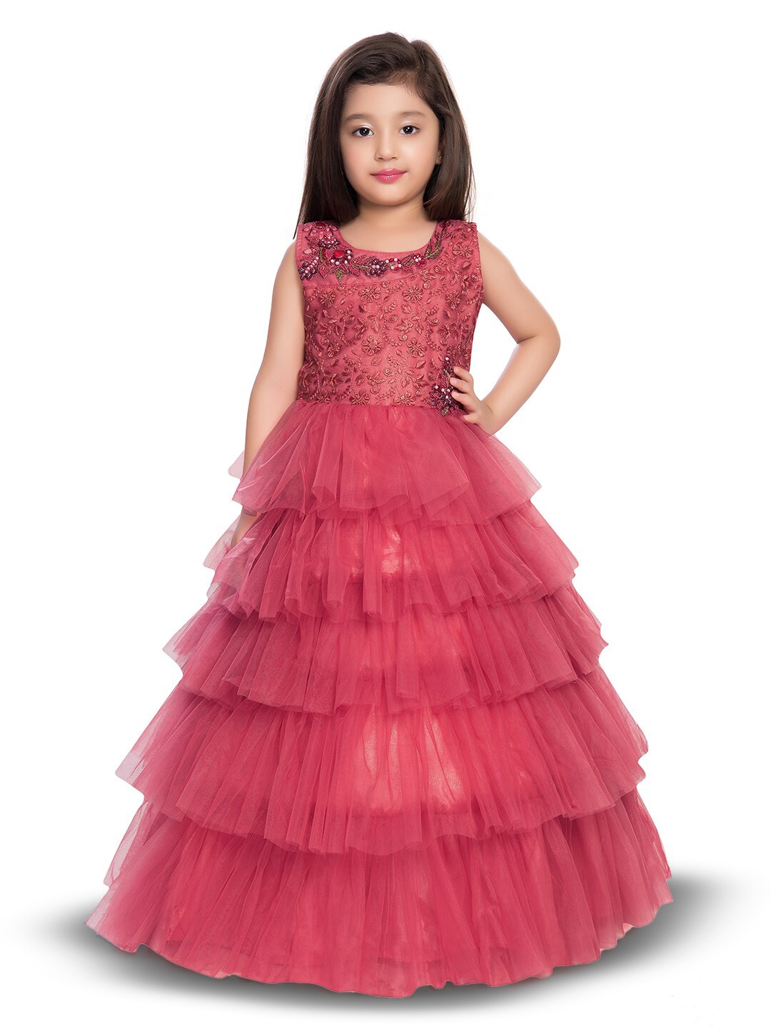 

BETTY Girls Embellished Layered Fit & Flare Dress, Pink