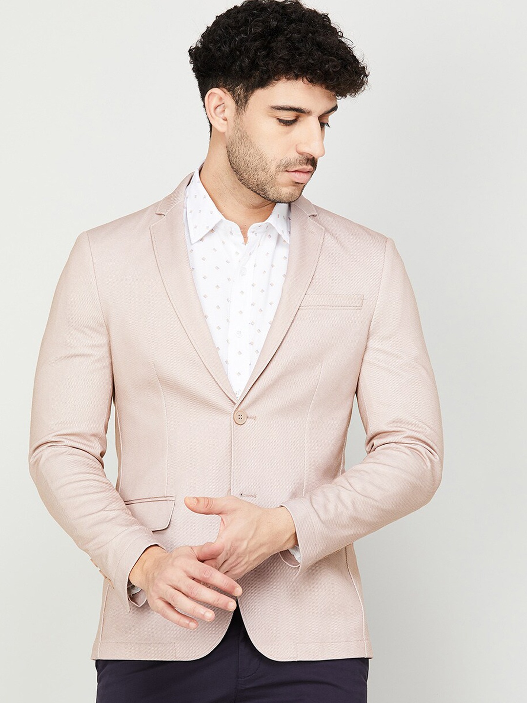 

CODE by Lifestyle Men Self-Design Single Breasted Blazer, Peach