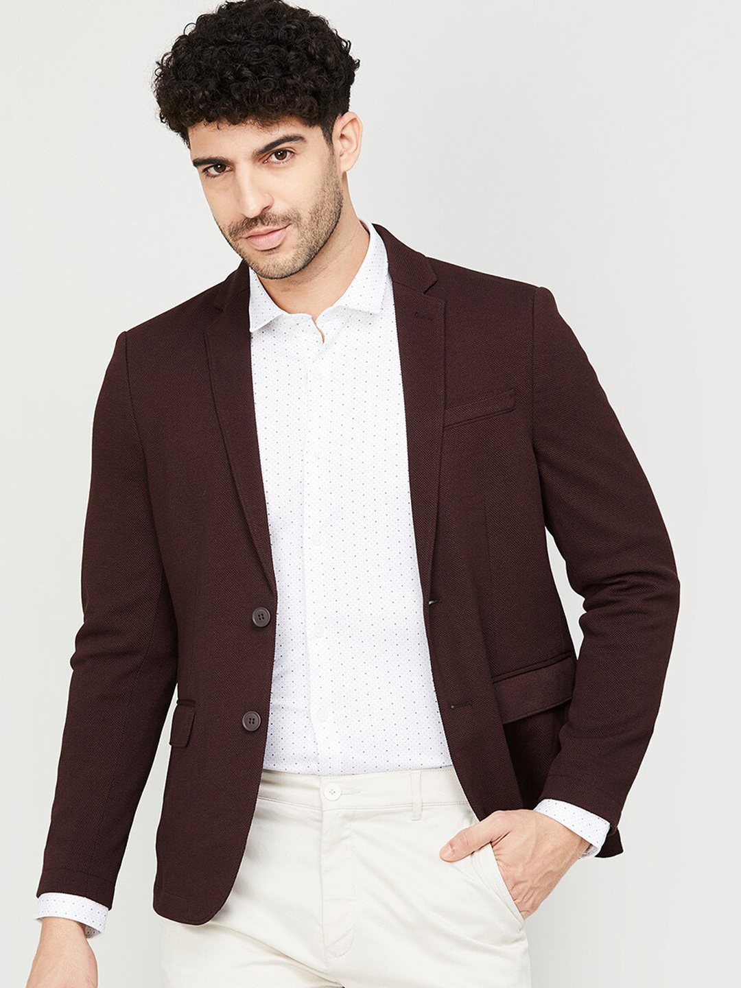 

CODE by Lifestyle Men Self-Design Single Breasted Blazer, Maroon