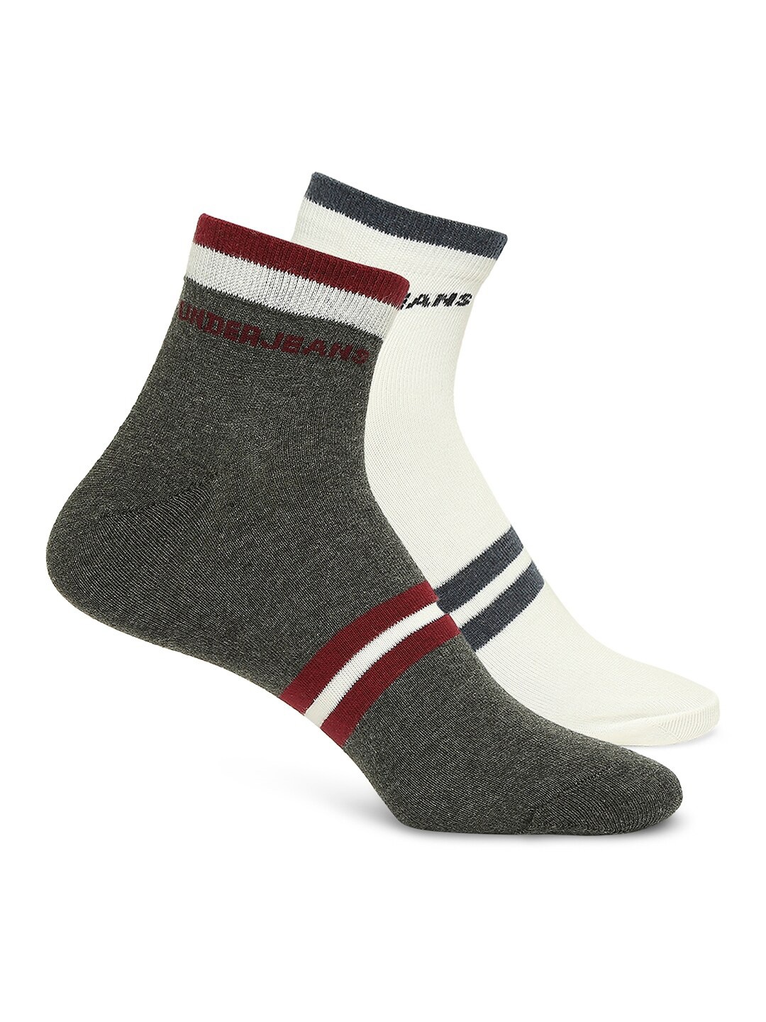 

Underjeans by Spykar Men Pack Of 2 Striped Ankle Length Cotton Socks, Grey