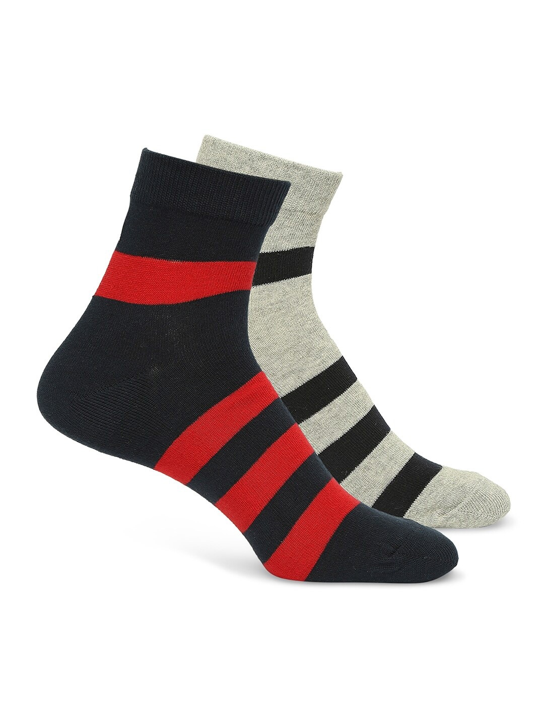 

UnderJeans by Spykar Men Pack Of 2 Striped Ankle Length Cotton Socks, Navy blue