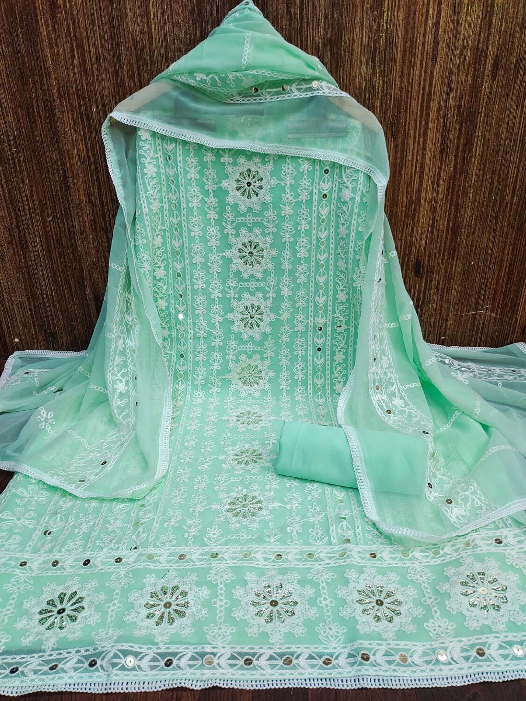 

KALINI Embroidered Unstitched Dress Material, Blue