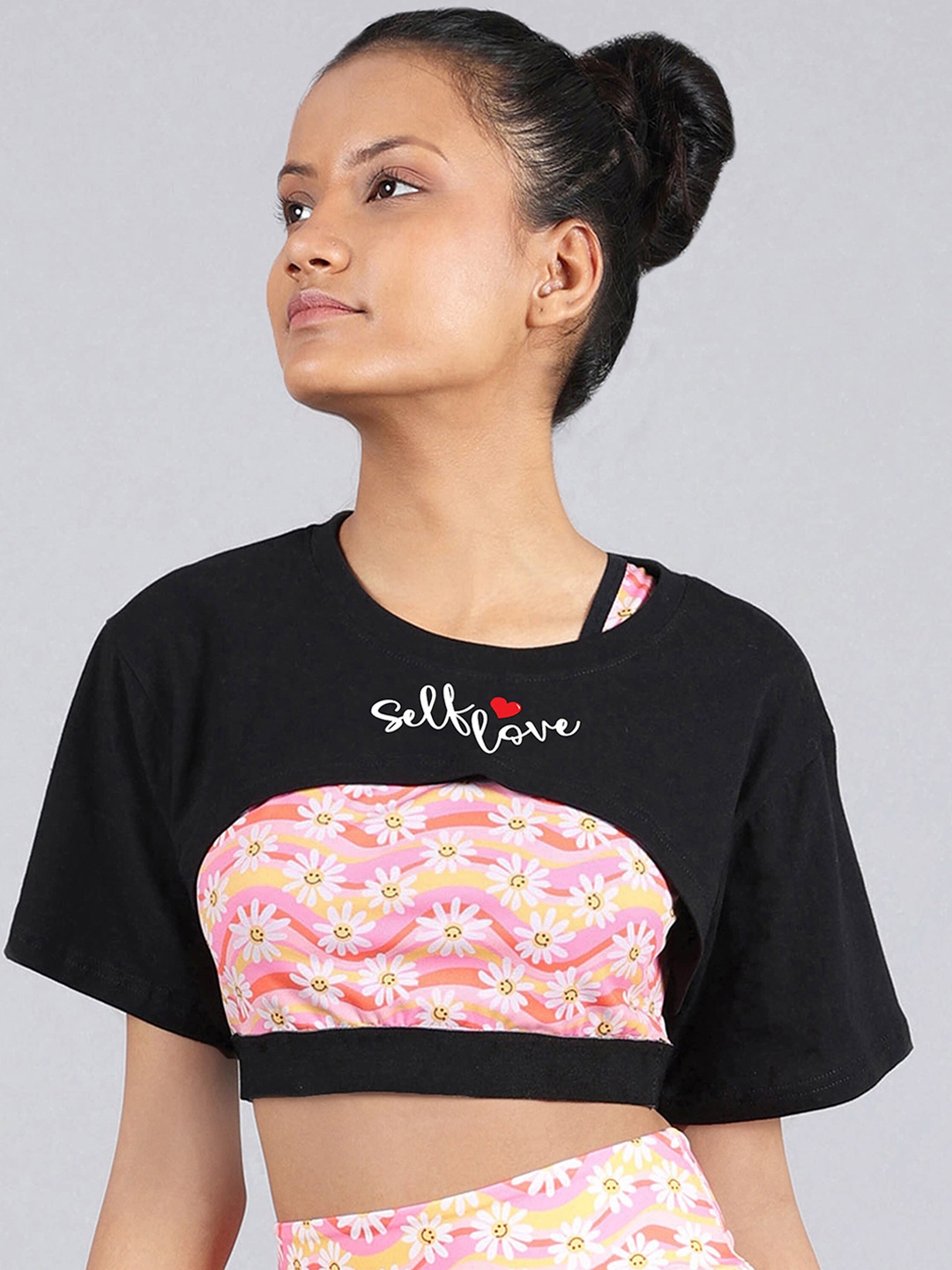 

DChica Girls Floral Racerback Sports Bra & Crop T-shirt, Peach