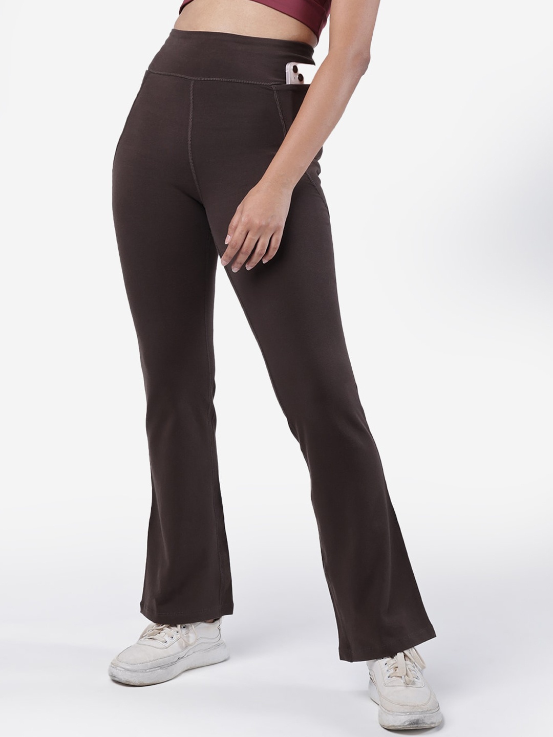 

Blissclub Women Comfort Flared High Rise Travel Features Bootcut Trousers, Brown