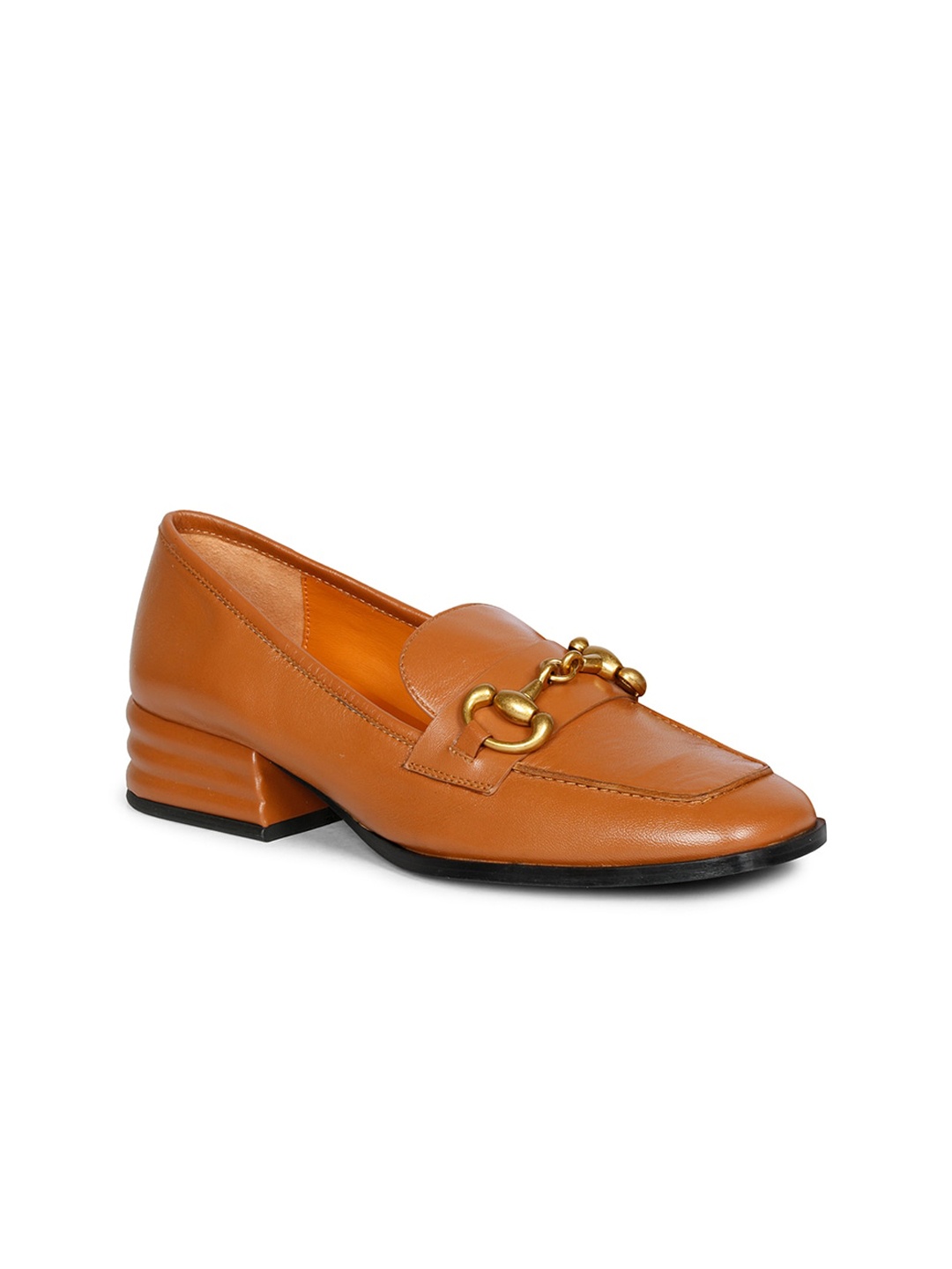 

Saint G Buckled Leather Block Heel Loafers, Tan