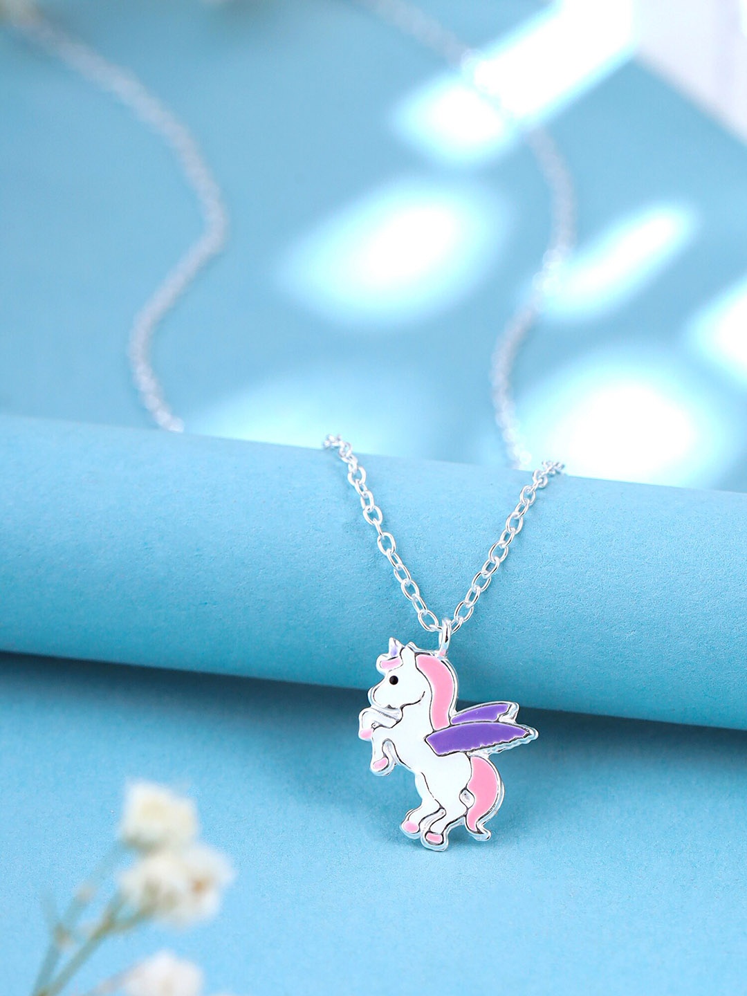 

Raajsi by Yellow Chimes Girls Silver-Plated Enamelled Unicorn Pendant, White
