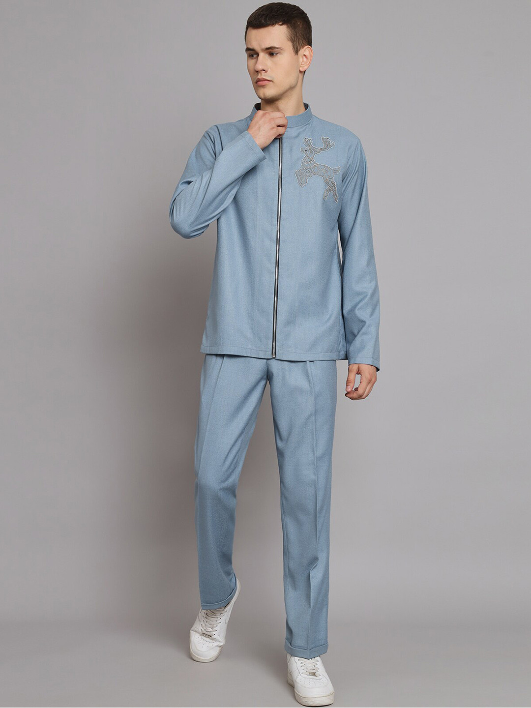 

MAXENCE Embellished Linen Shirt With Trousers, Blue