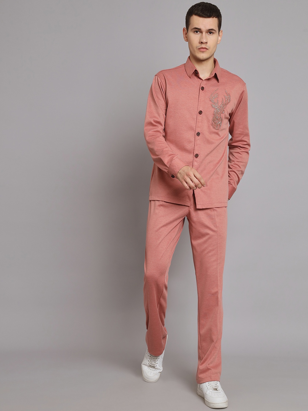 

MAXENCE Embellished Linen Shirt And Trousers, Peach