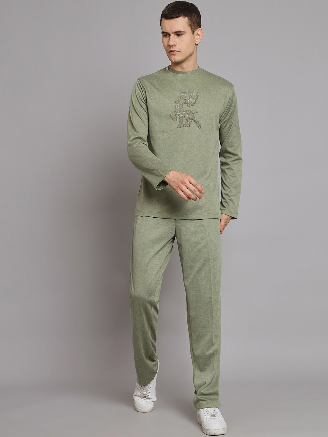 

MAXENCE Embellished Linen T-shirt And Trousers, Green