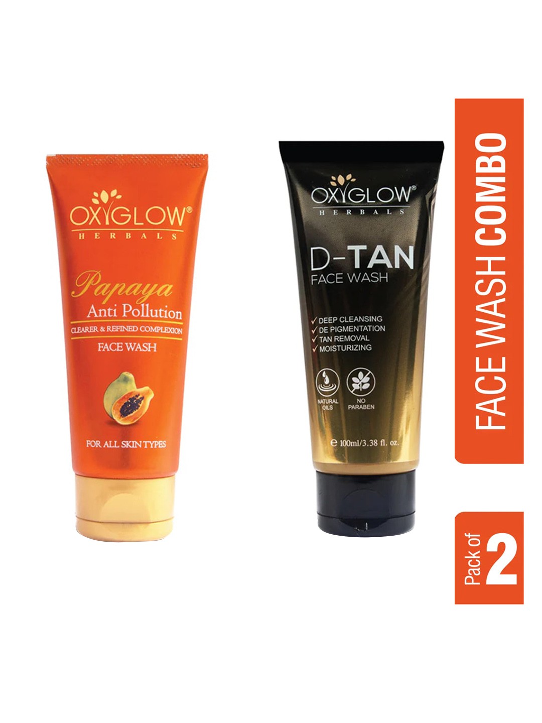

Oxyglow Set Of 2 Papaya & D-TAN Face Wash 100 ml Each, Orange