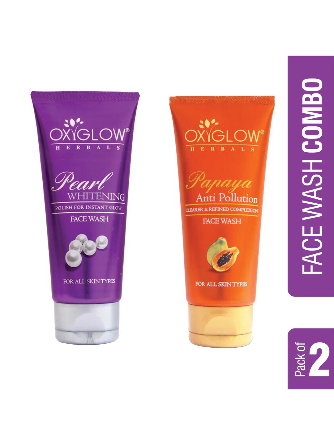 

Oxyglow Set Of 2 Papaya & Pearl Whitening Face Wash 100 ml Each, Purple