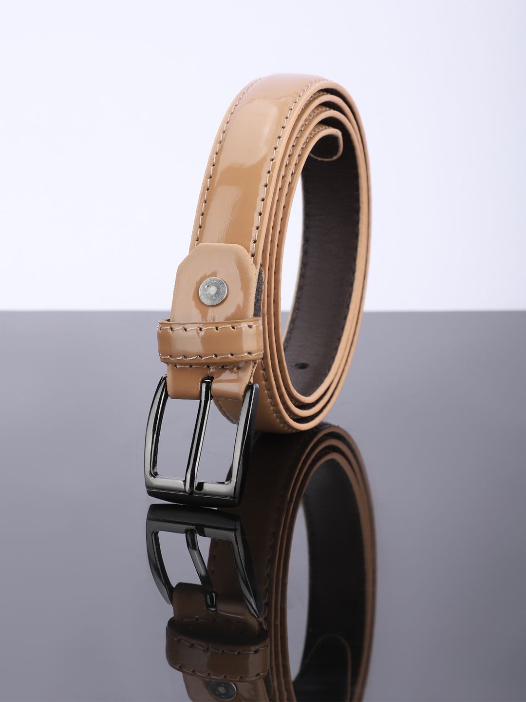 

DressBerry Women Synthetic Leather Casual Slim Belt, Beige