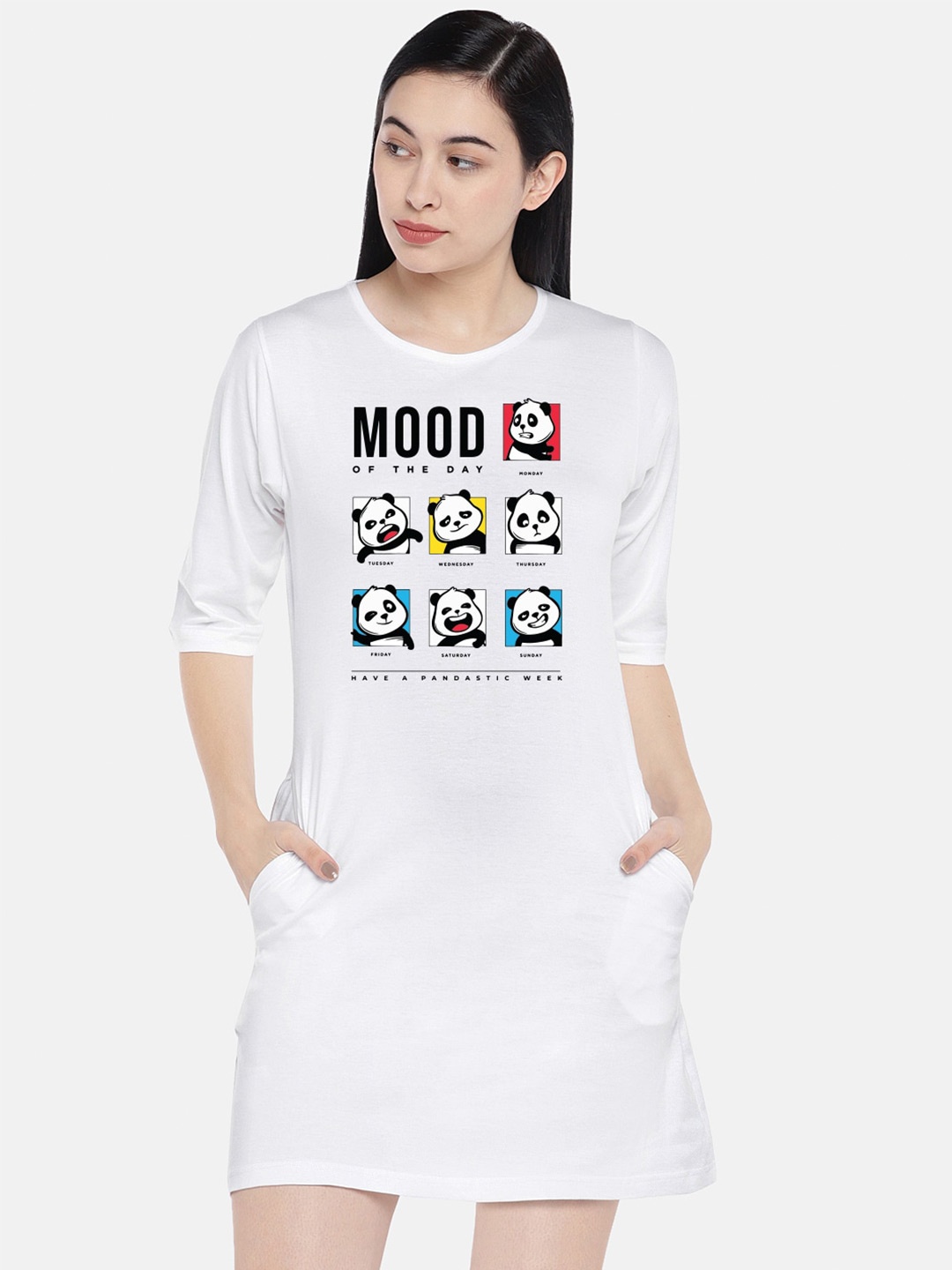 

STATUS MANTRA Typography Printed Pure Cotton T-shirt Dress, White