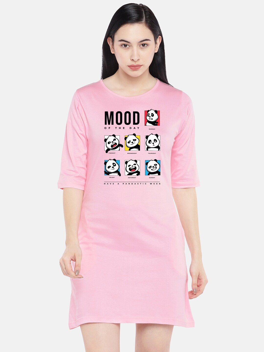 

STATUS MANTRA Pink Print T-shirt Dress