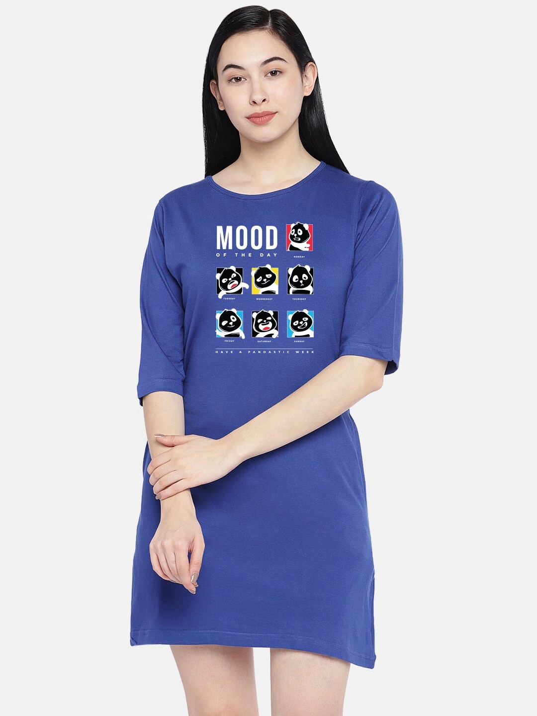 

STATUS MANTRA Blue Print T-shirt Dress