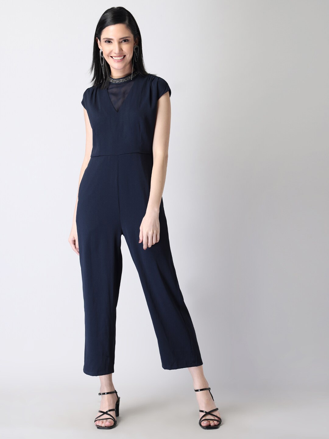 

FabAlley Blue Basic Jumpsuit with Embellished