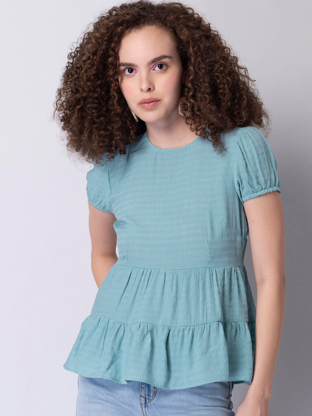 

FabAlley Blue Puff Sleeve Georgette Top