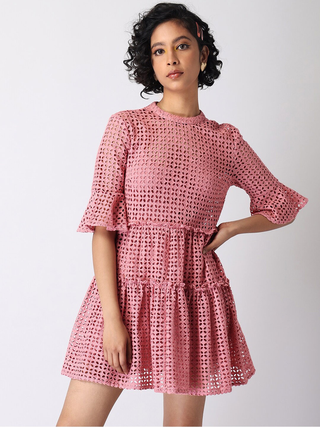 

FabAlley Pink Bell Sleeve Fit & Flare Dress