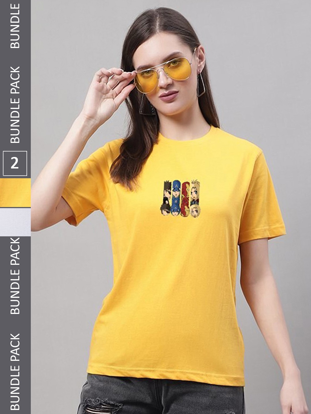 

Miaz Lifestyle Pack Of 2 Typography Marvel Printed Pure Cotton T-Shirt, Yellow